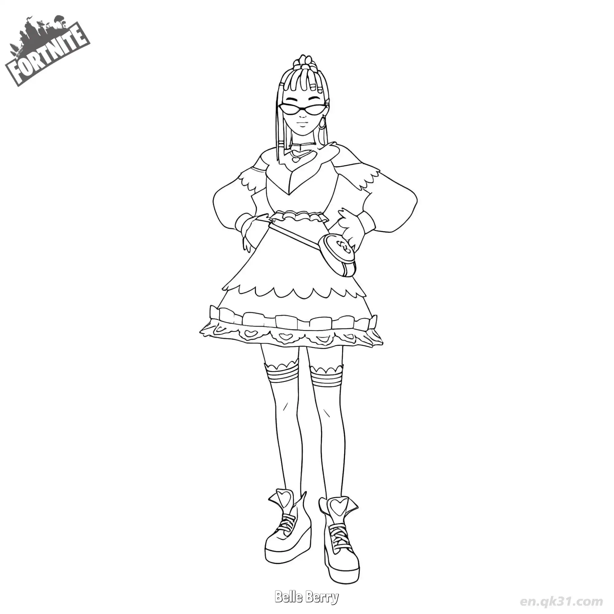 免费 浆果美女 02简笔画 素描 涂鸦 - 免费可打印堡垒之夜 下载PDF 简笔画涂色页